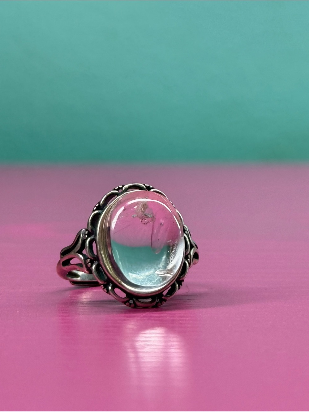 Sterling Silver Quartz Enhydro Adjustable Ring Boho Spell